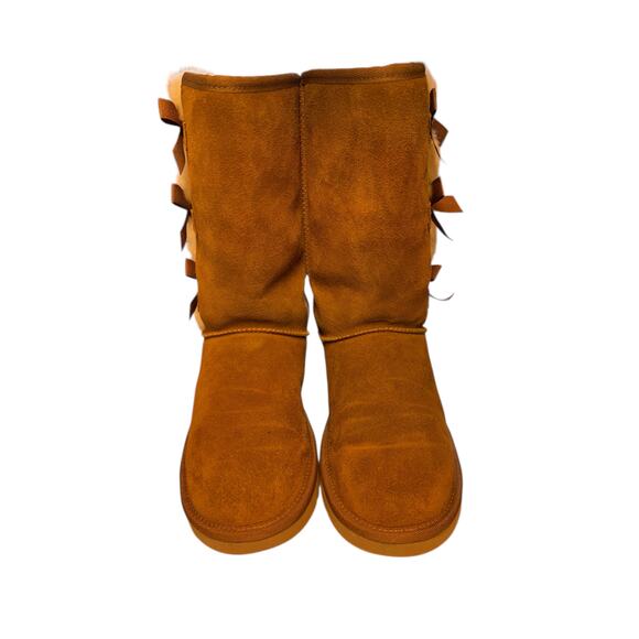 Koolaburra by UGG Chestnut Suede Shearling Pom Pom Bow Boots Women’s 8 - Picture 2 of 8